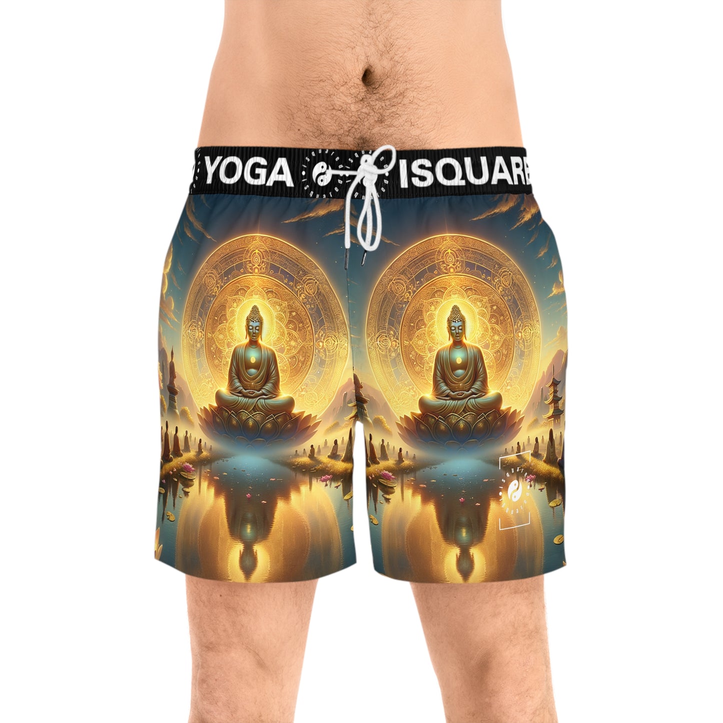 "Serenity in Transience: Illuminations of the Heart Sutra" - Swim Shorts (Mid-Length) for Men