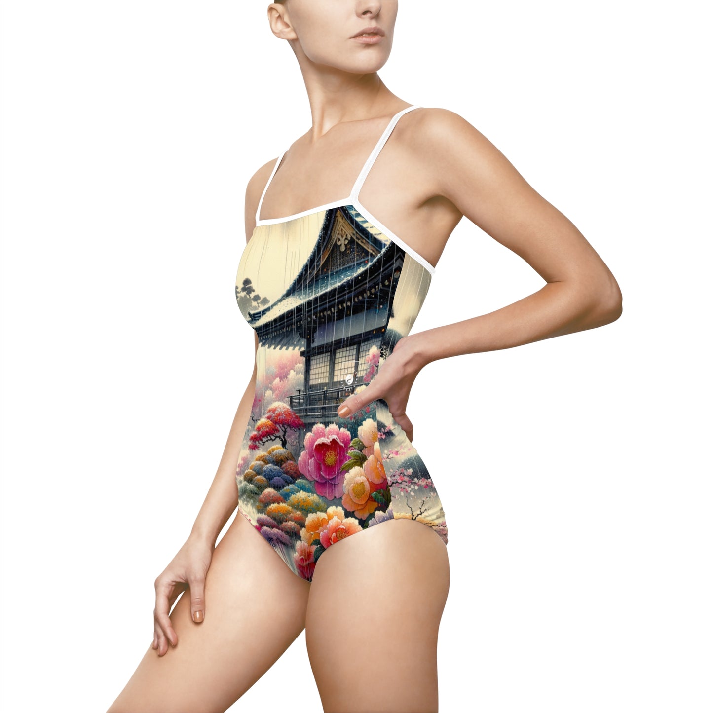 "Rain-drenched Sakura Spectrum" - Openback Swimsuit