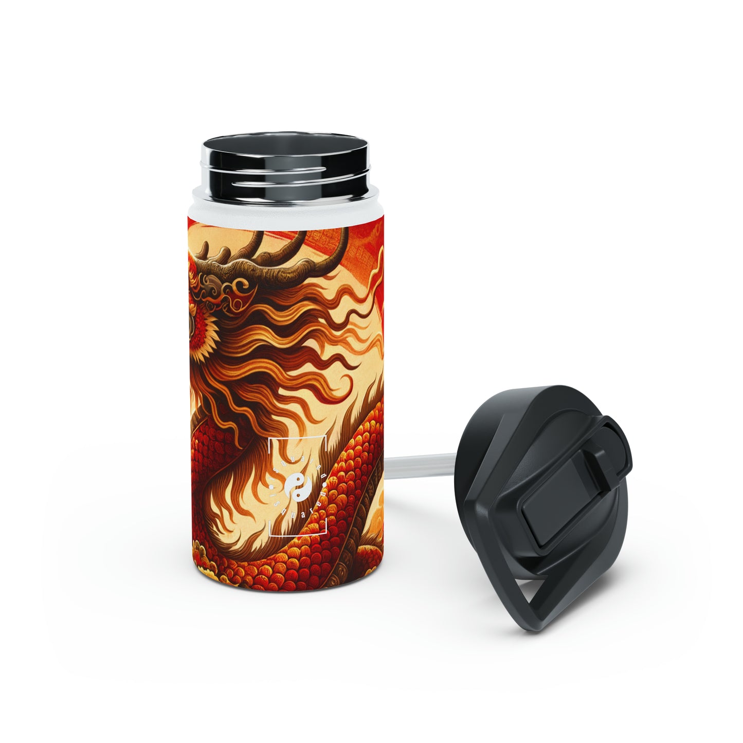 "Golden Dragon Dance in the Crimson Twilight" - Water Bottle