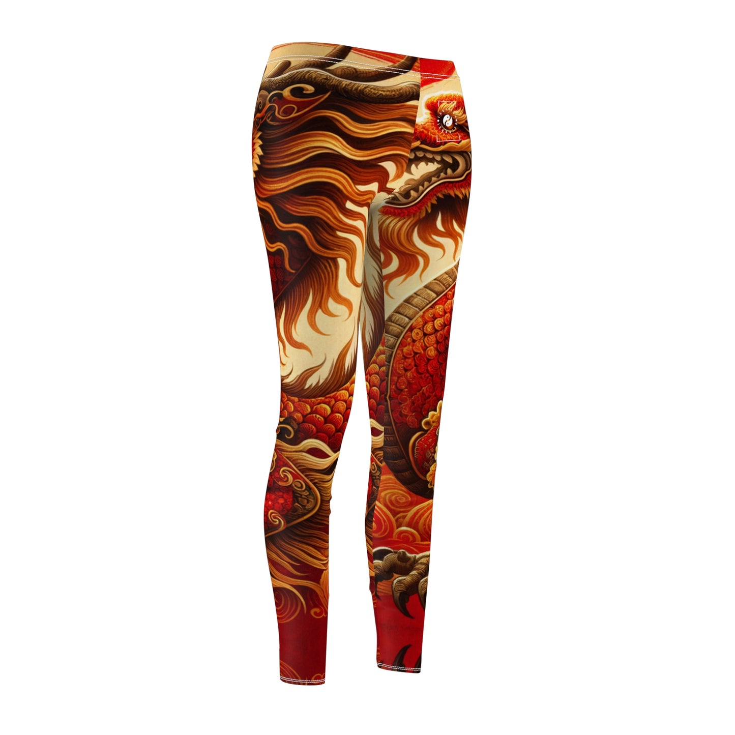 "Golden Dragon Dance in the Crimson Twilight" - Casual Leggings