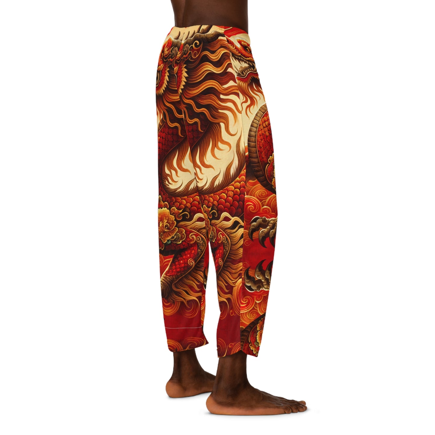 "Golden Dragon Dance in the Crimson Twilight" - men's Lounge Pants