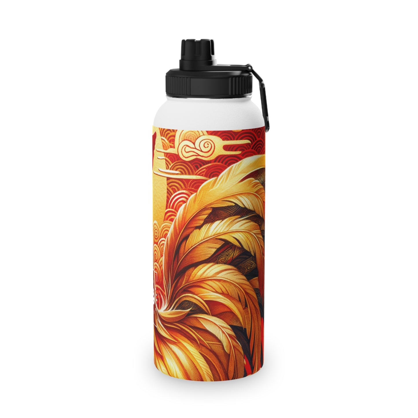 "Crimson Dawn: The Golden Rooster's Rebirth" - Sports Water Bottle