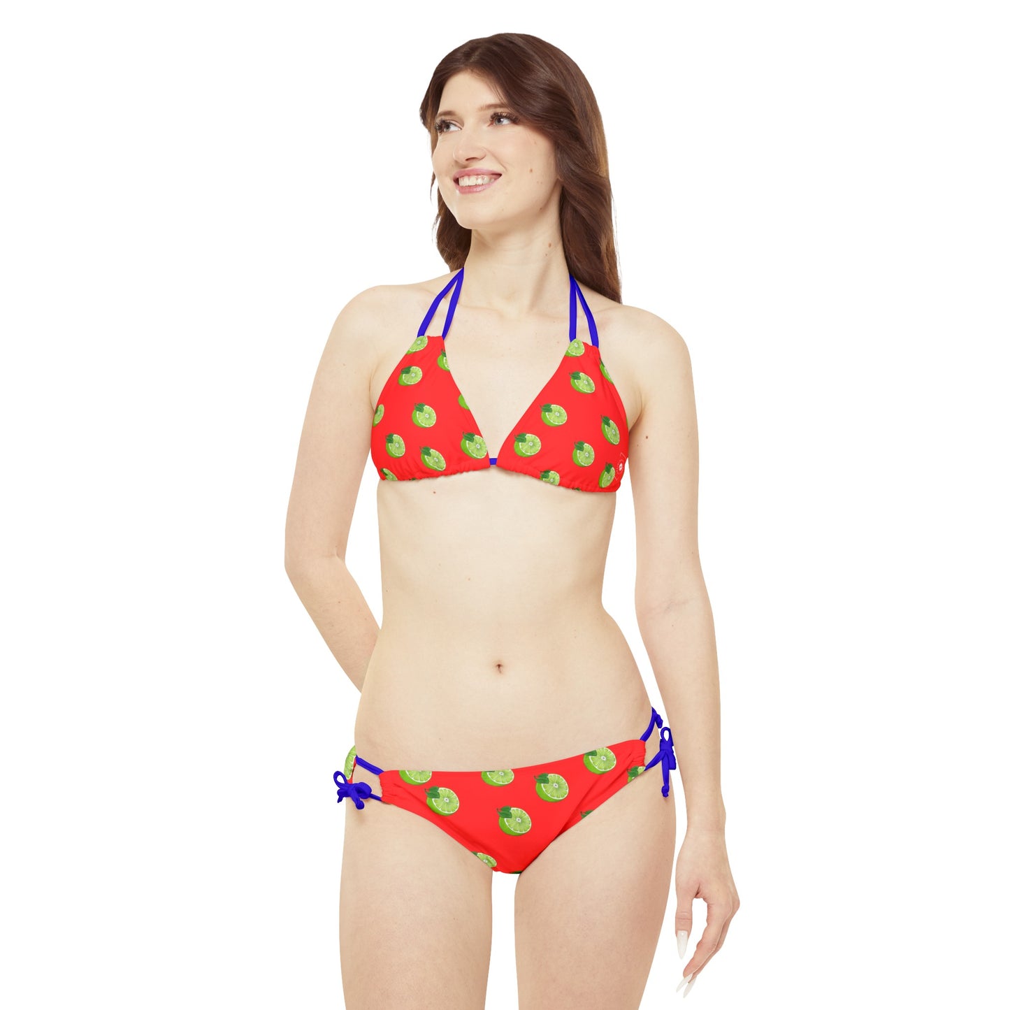 #FF3131 Bright Orange + Lime - Lace-up Bikini Set