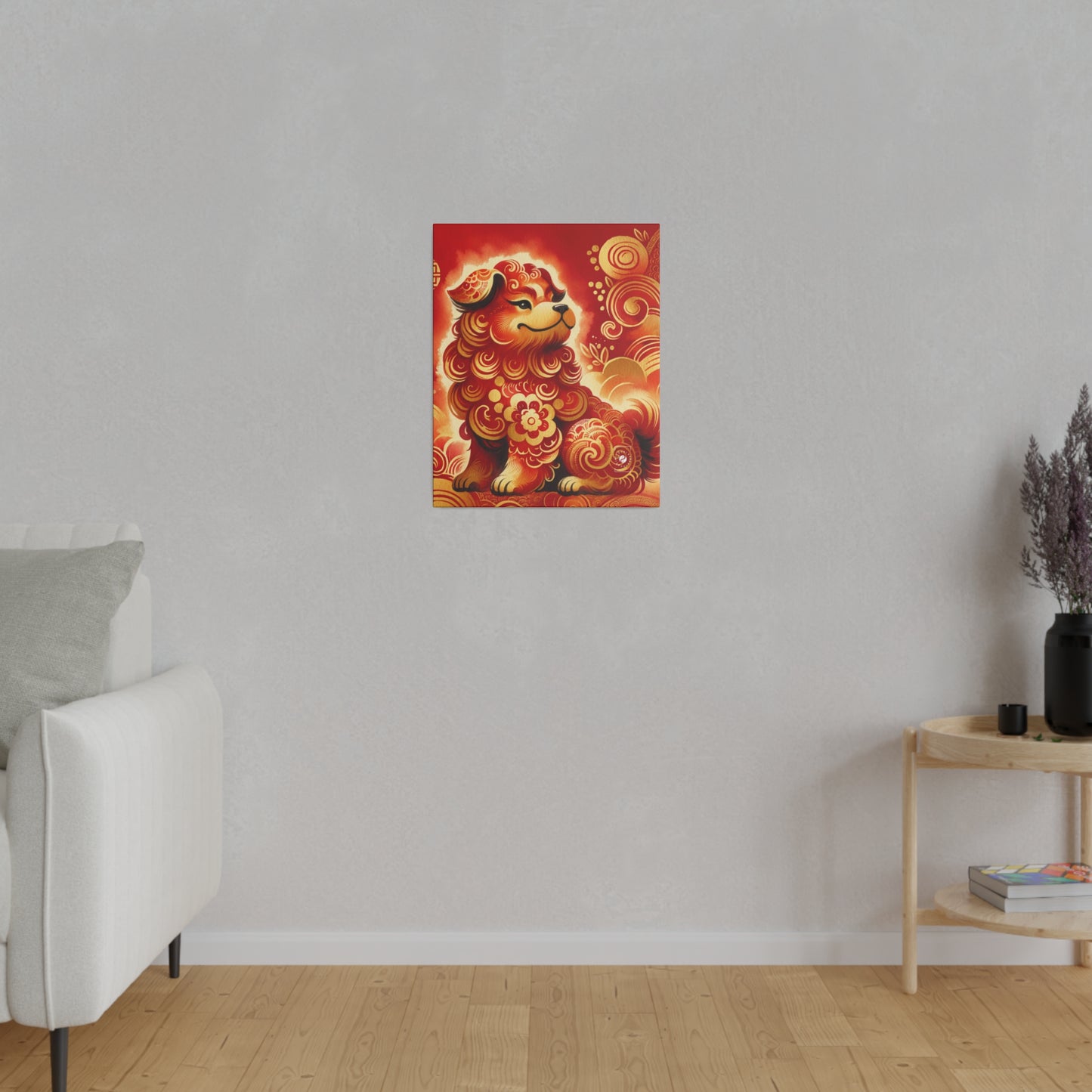 "Golden Canine Emissary on Crimson Tide: A Chinese New Year Odyssey" - Art Print Canvas