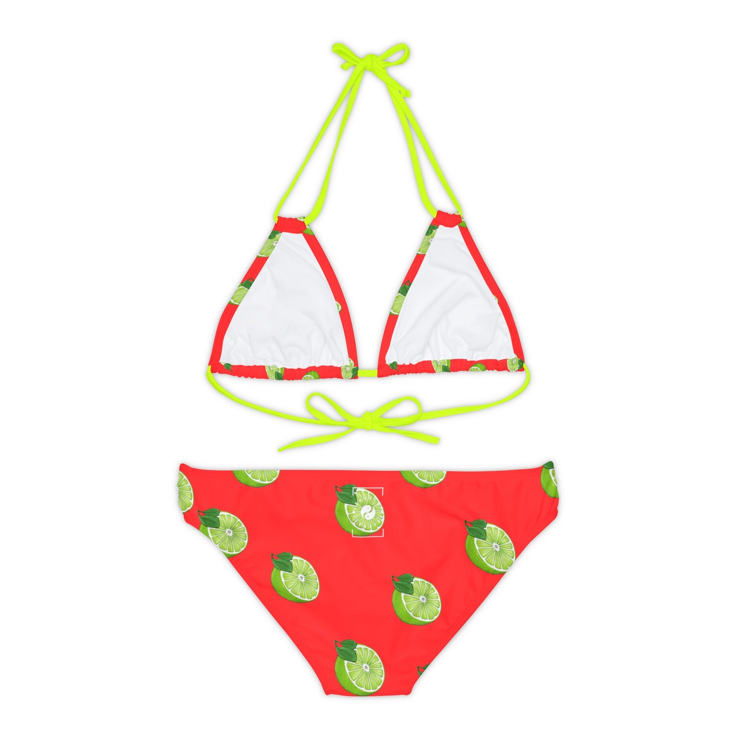 #FF3131 Bright Orange + Lime - Lace-up Bikini Set