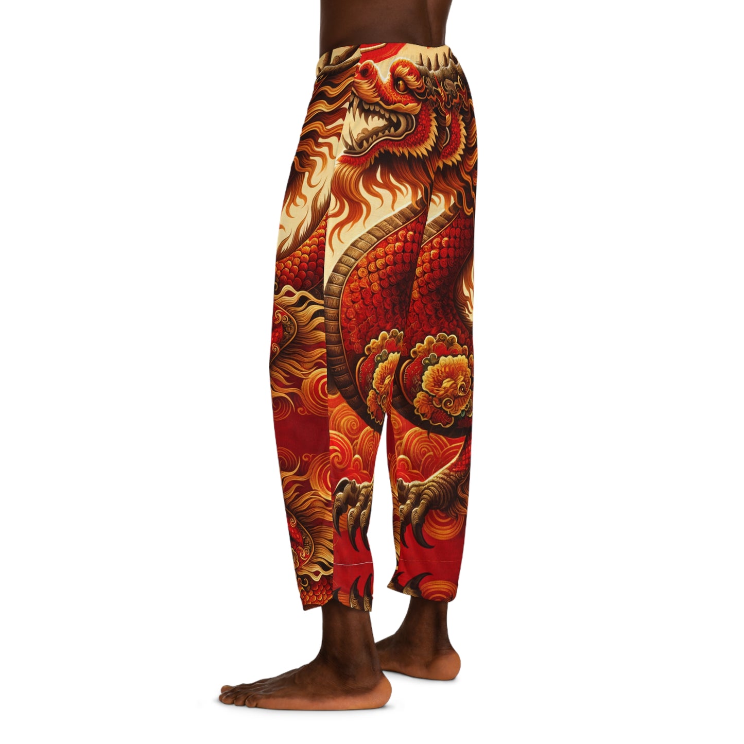 "Golden Dragon Dance in the Crimson Twilight" - men's Lounge Pants