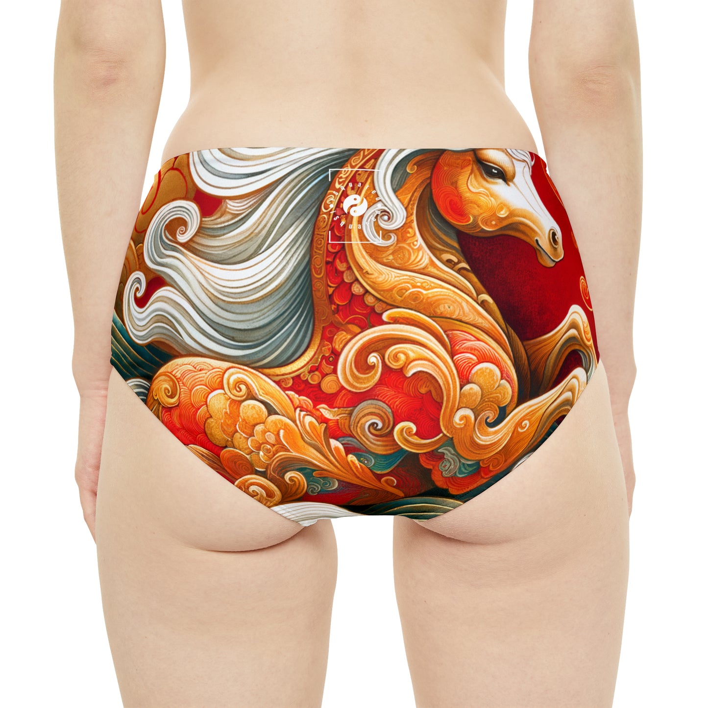 "Gold Gallop on Vermilion Vista: A Lunar New Year’s Ode" - High Waisted Bikini Bottom