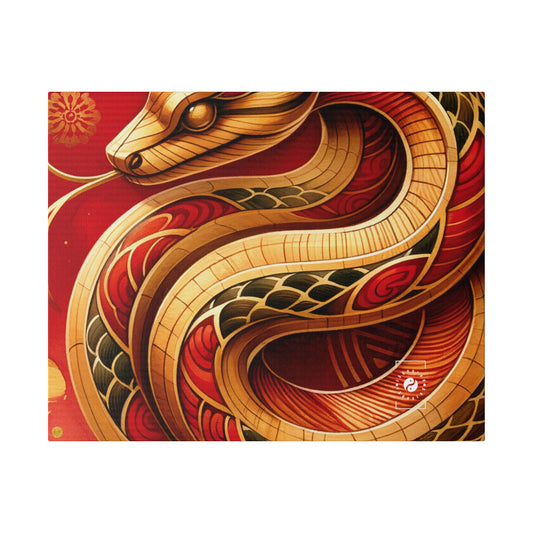 "Crimson Serenity: The Golden Snake" - Art Print Canvas