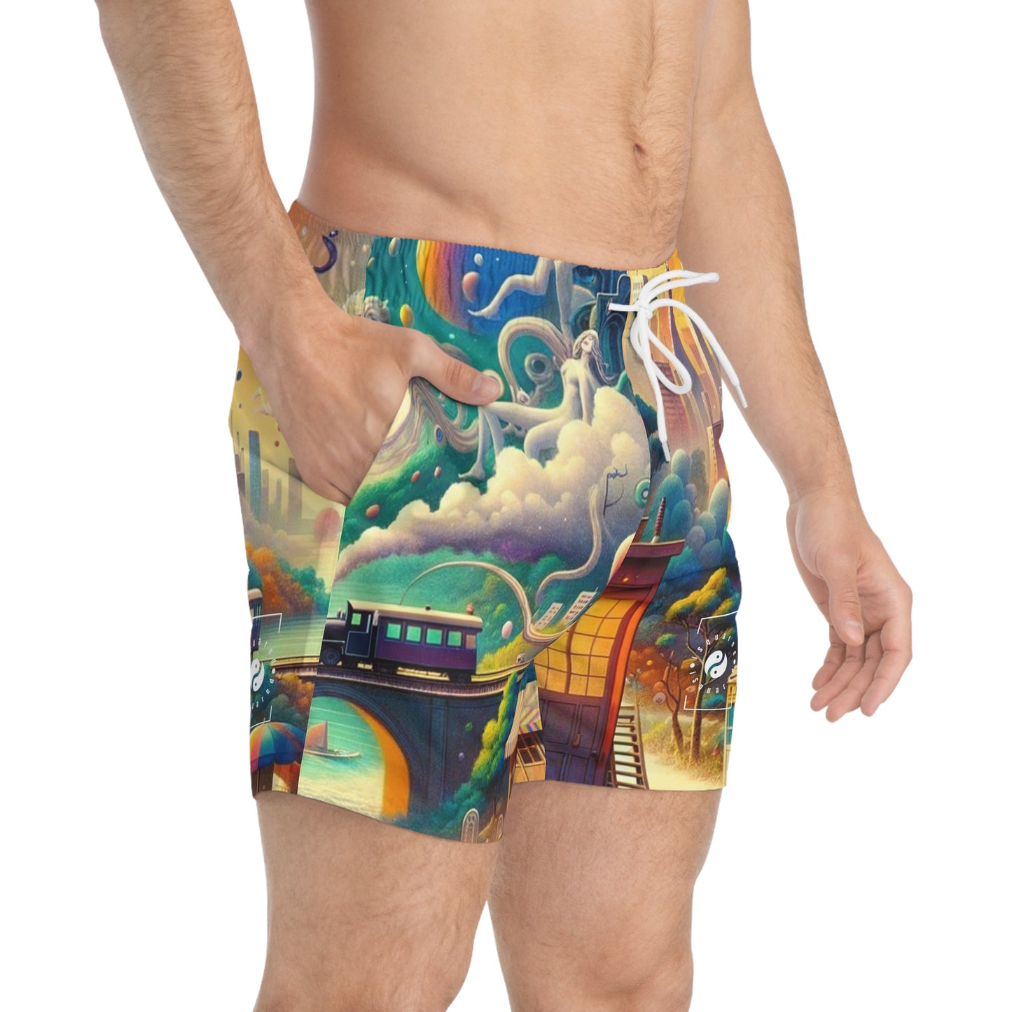 "Mirrors of Metaphor: A Murakami Odyssey" - Swim Trunks for Men