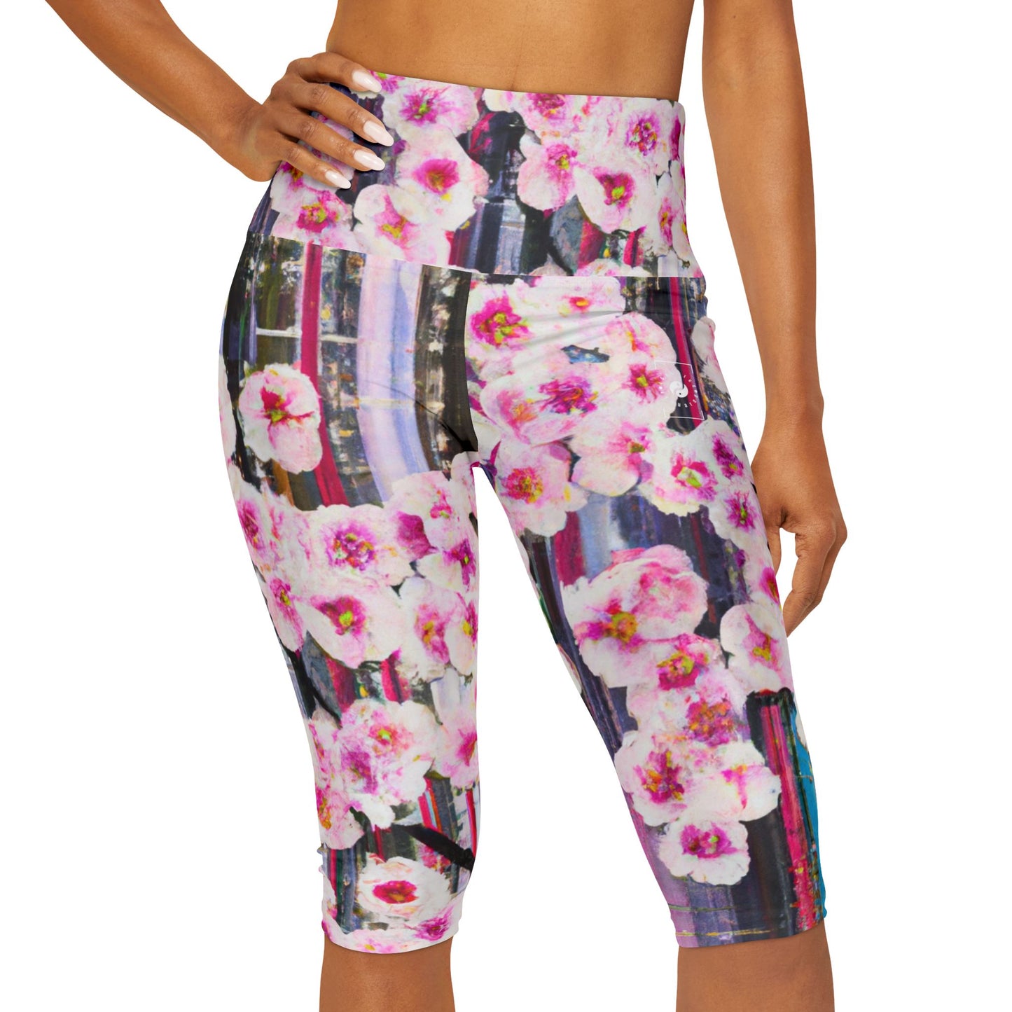 Abstract Bloom 05 - High Waisted Capri Leggings