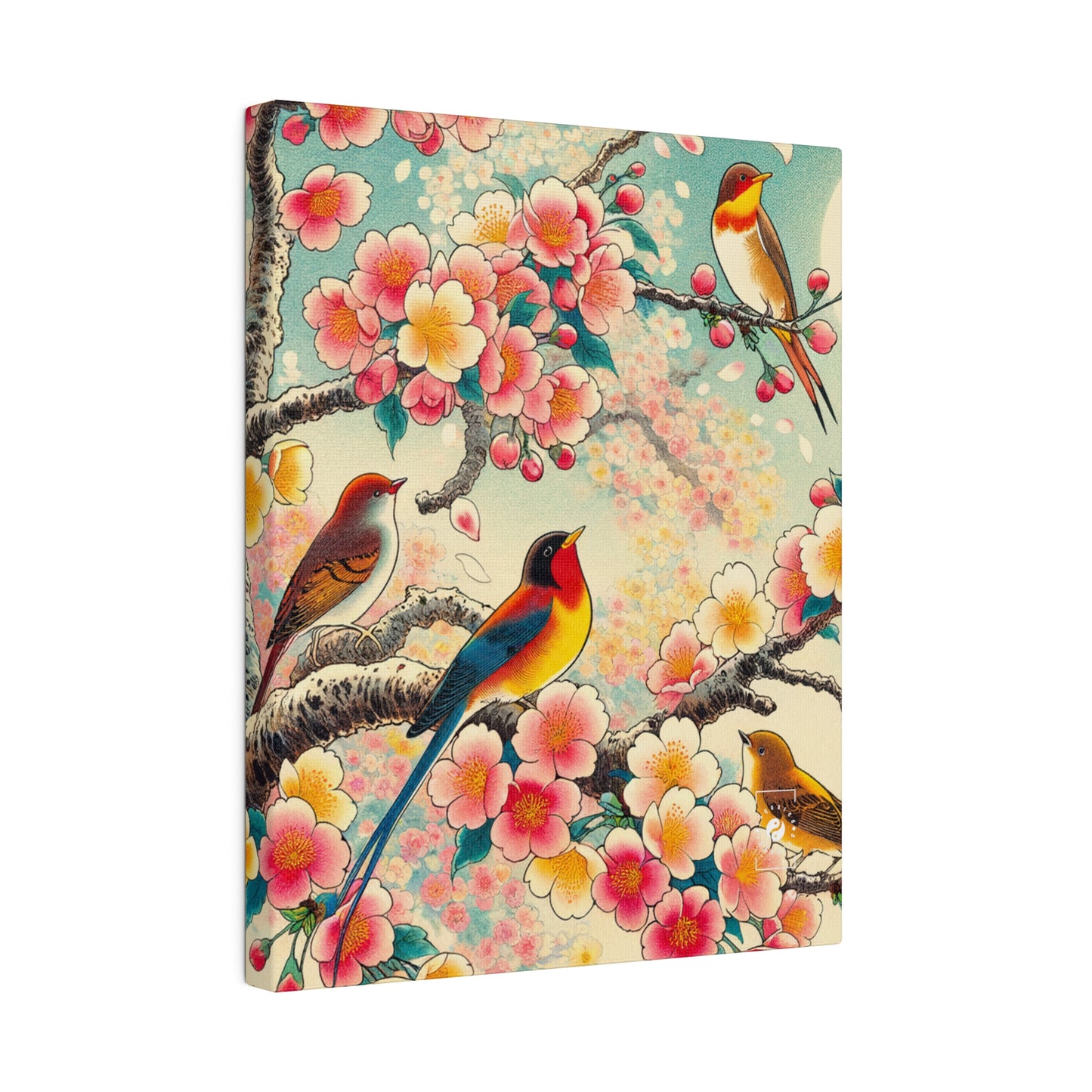 "Verdant Whispers: Sakura Chirping" - Art Print Canvas