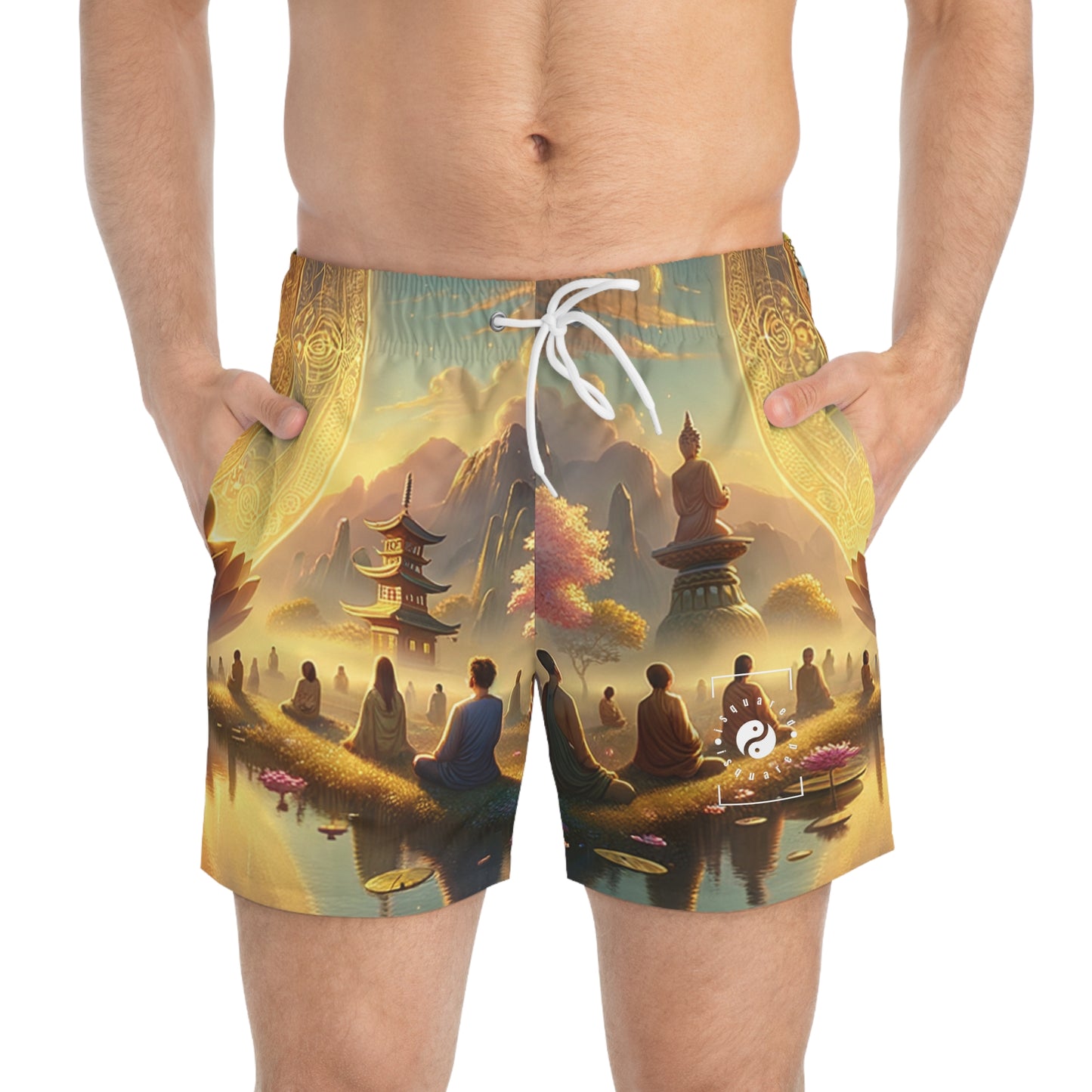 "Serenity in Transience: Illuminations of the Heart Sutra" - Swim Trunks for Men