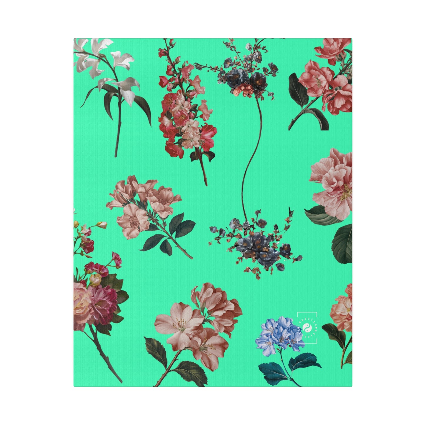 Botanicals on Turquoise - Art Print Canvas