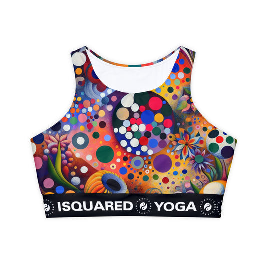 "Polka Petals in Yogic Surrealism: An Artistic Salute to Kusama and Kahlo" - Lined & Padded Sports Bra