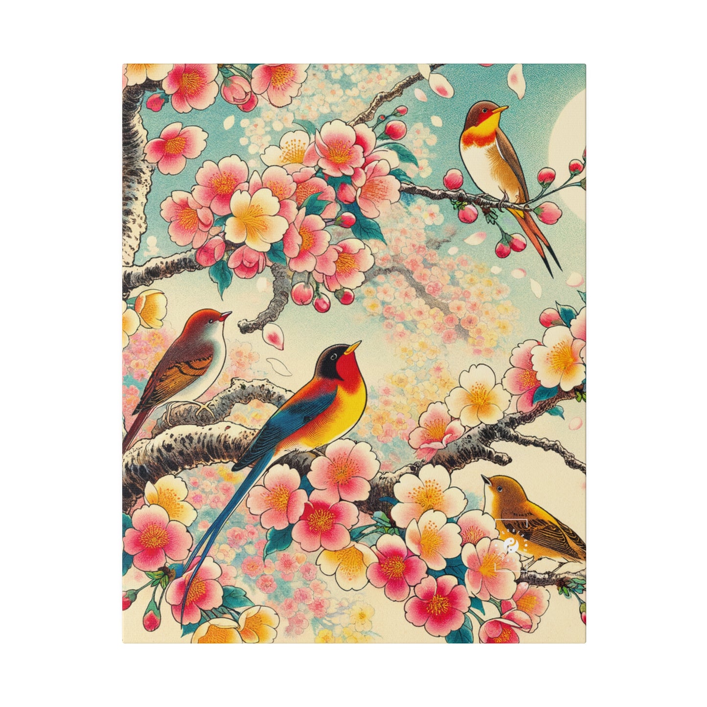 "Verdant Whispers: Sakura Chirping" - Art Print Canvas