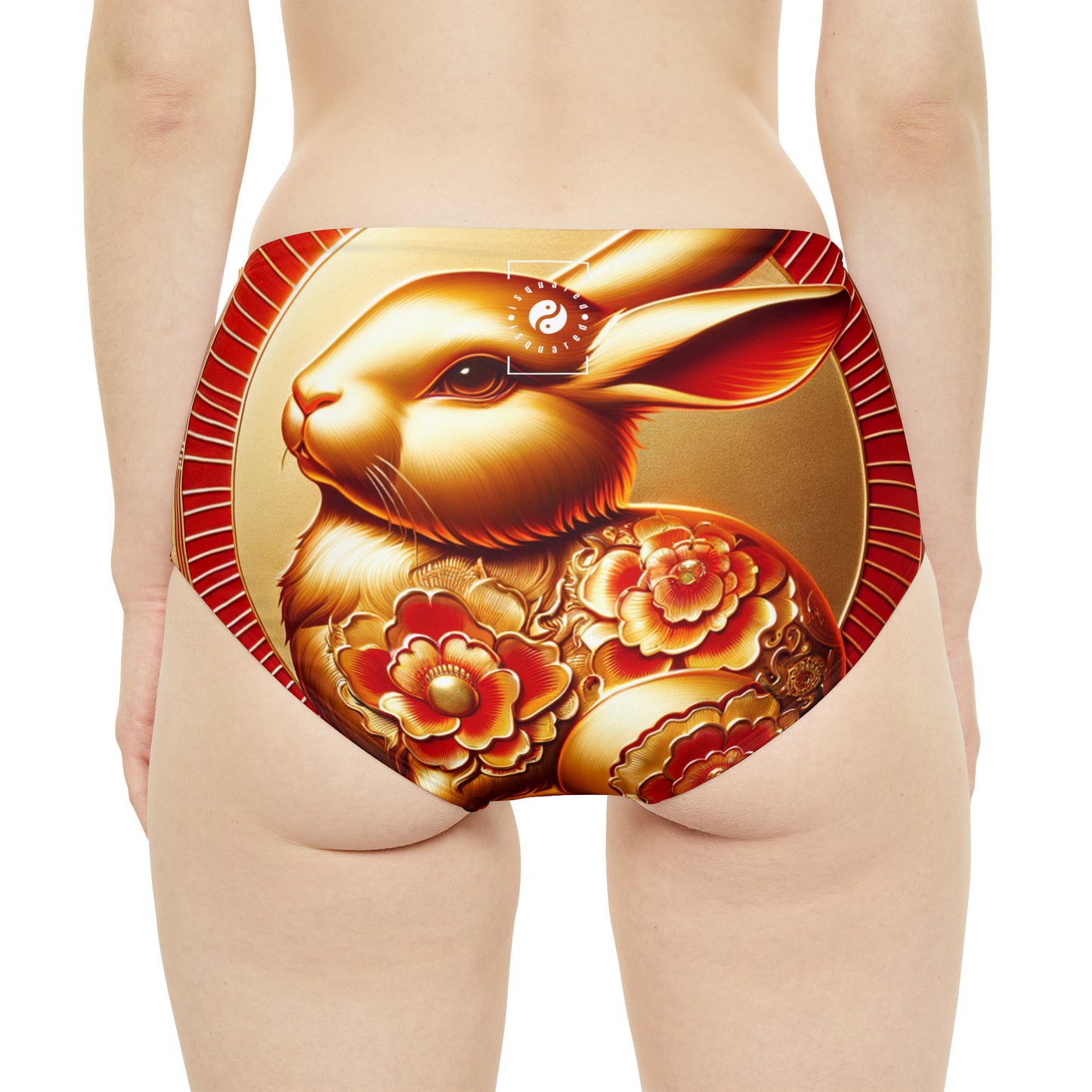 "Bénédictions dorées : splendeur du lapin lunaire" - Bas de bikini taille haute 