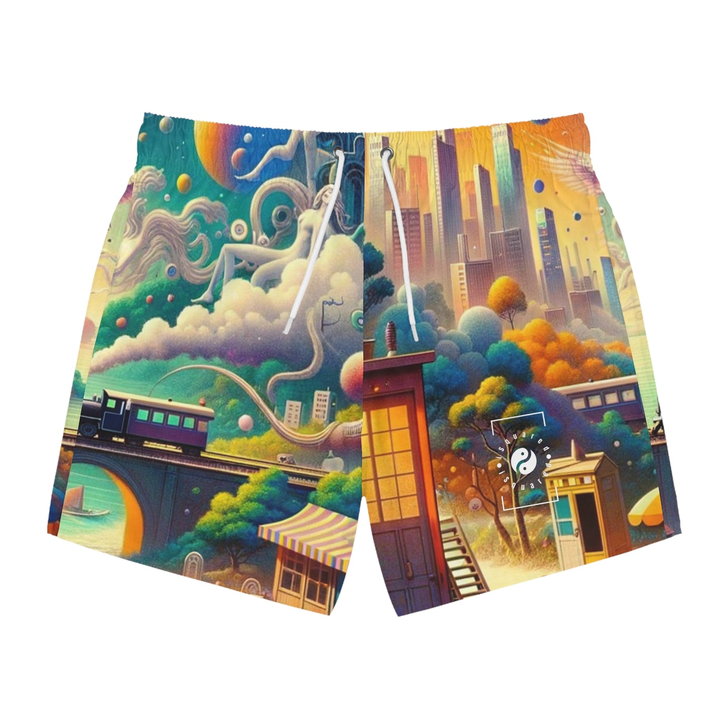 "Mirrors of Metaphor: A Murakami Odyssey" - Swim Trunks for Men