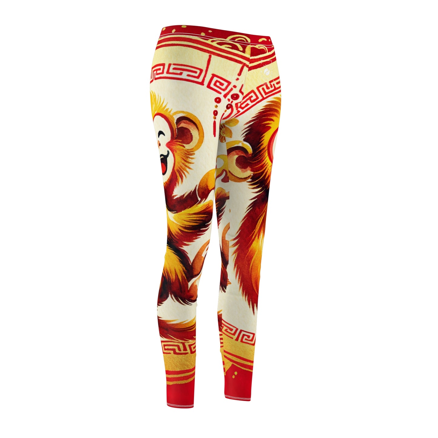 "Golden Simian Serenity in Scarlet Radiance" - Casual Leggings