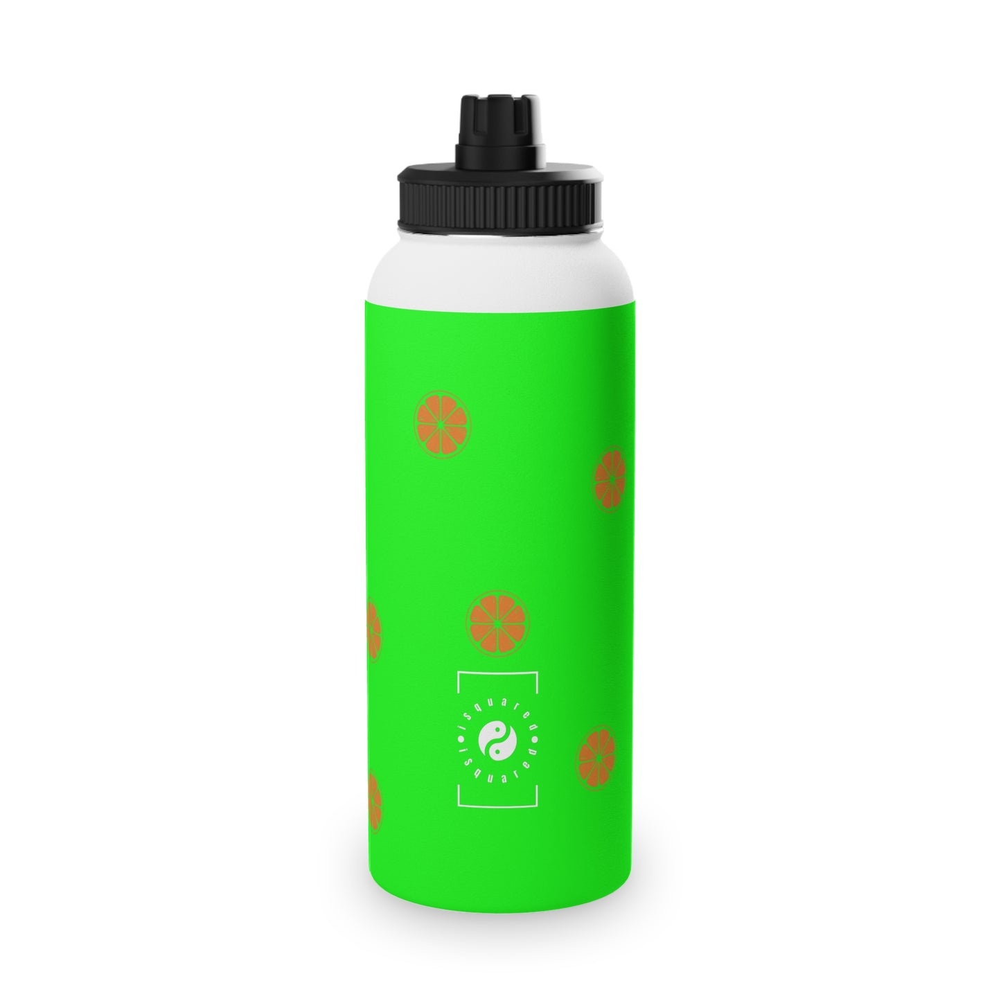 #05FD00 Lime Green + Mandarin - Sports Water Bottle