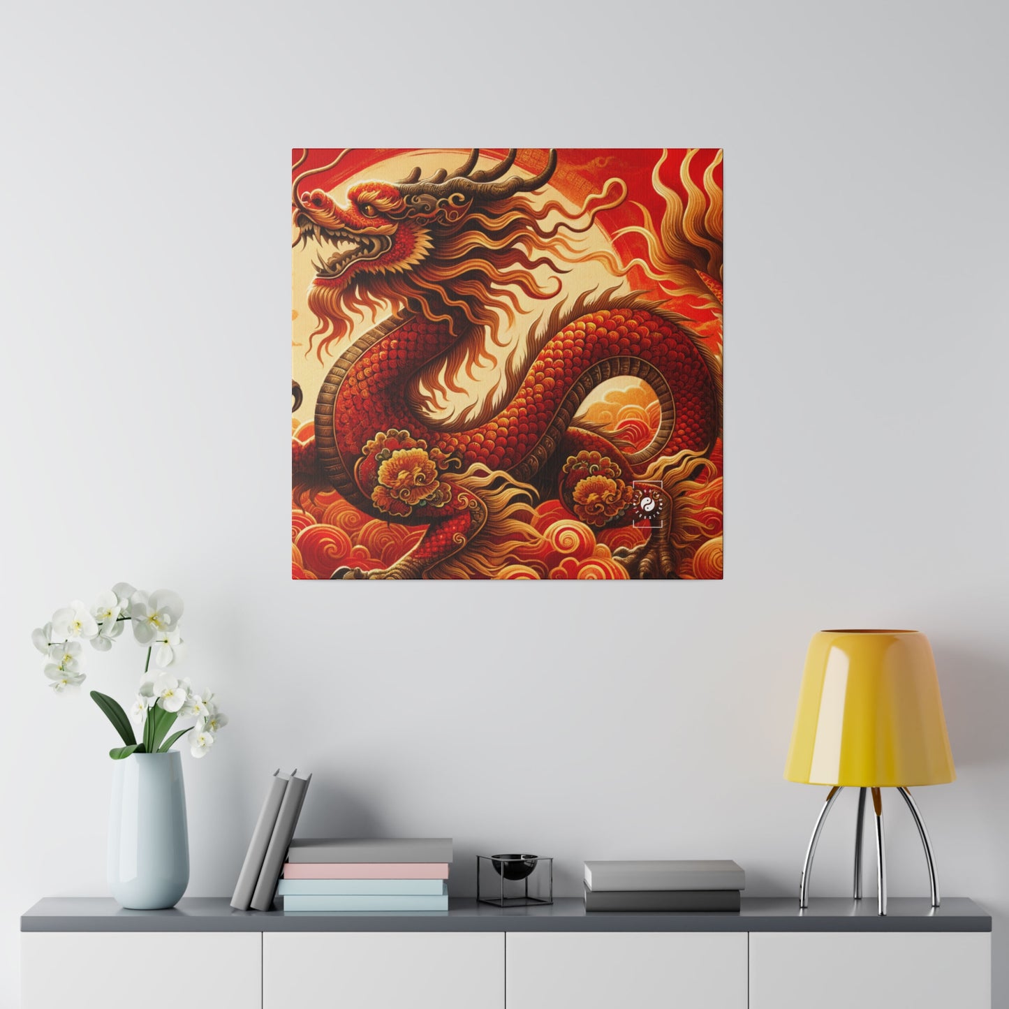 « Danse du dragon doré dans le crépuscule cramoisi » - impression sur toile