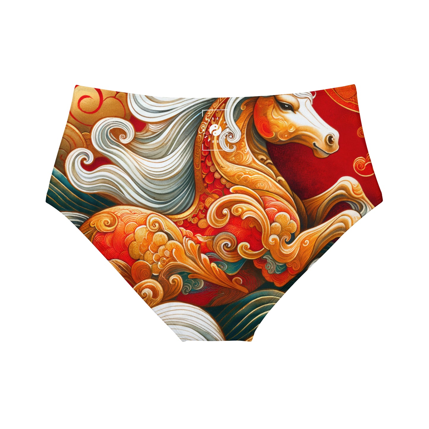 "Gold Gallop on Vermilion Vista: A Lunar New Year’s Ode" - High Waisted Bikini Bottom