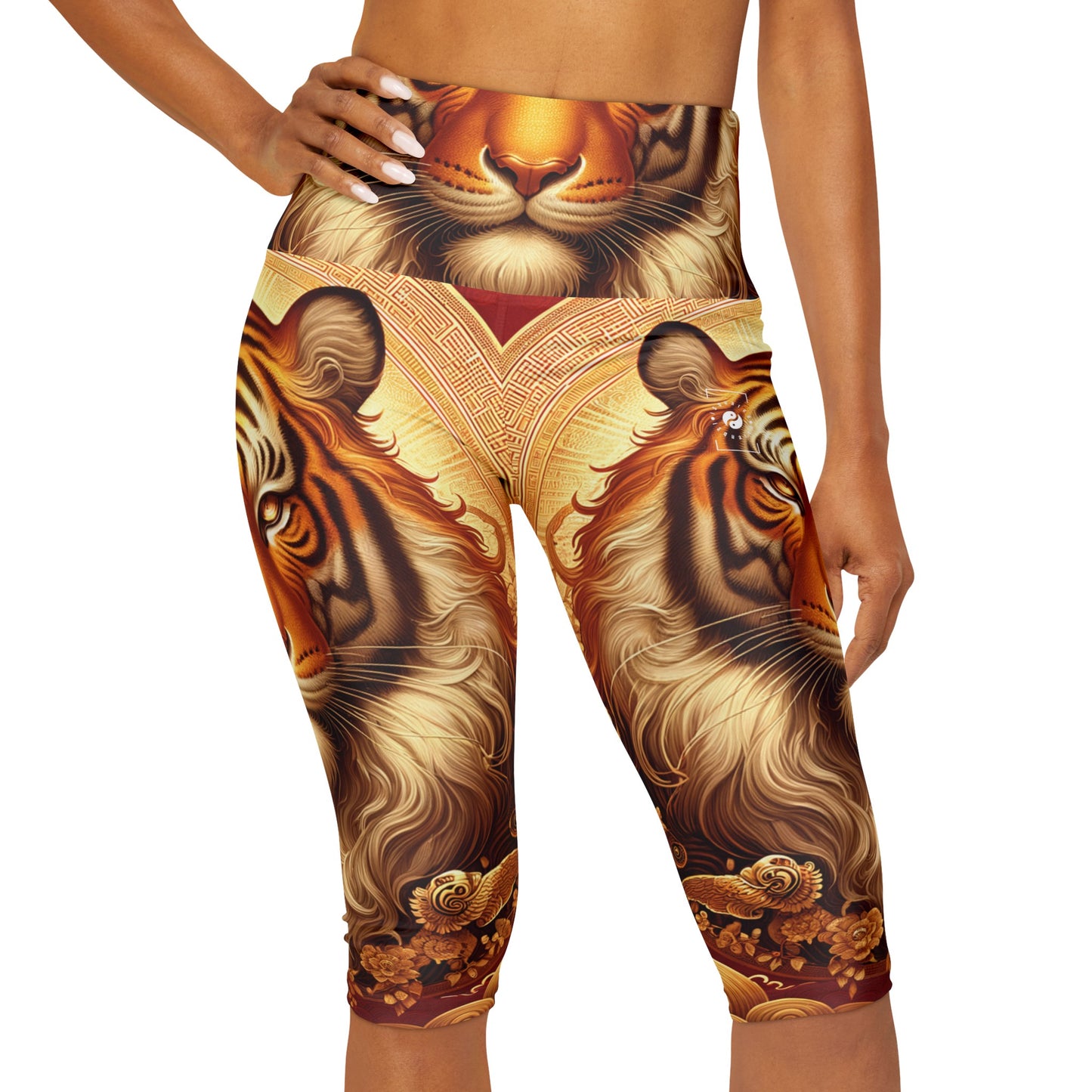 "Majesté dorée : Ascension du Tigre Lunaire" - Legging Capri Taille Haute