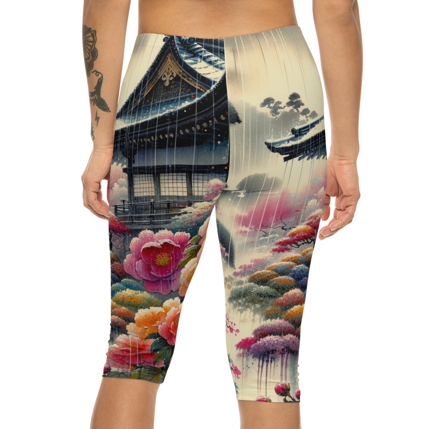 "Rain-drenched Sakura Spectrum" - Capri Shorts