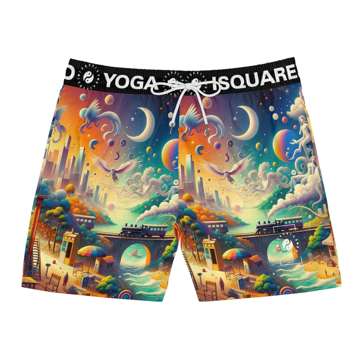 "Mirrors of Metaphor: A Murakami Odyssey" - Swim Shorts (Mid-Length) for Men