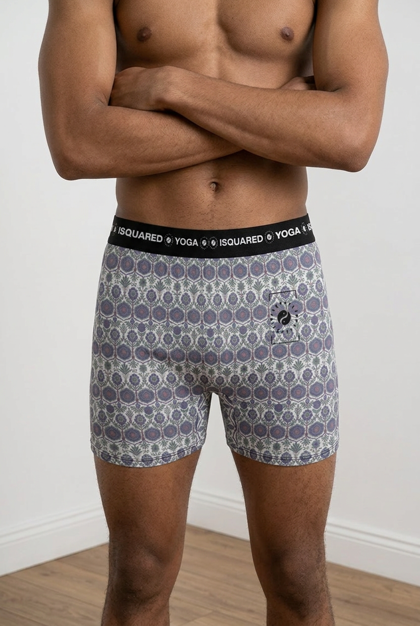 Jaipur Love iSquared Yoga Shorts with all-over print, wide waistband, and fitted unisex stretch design