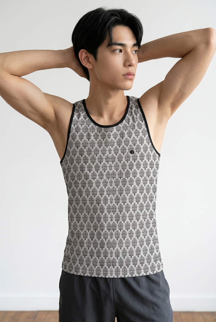 Jaipur Love iSquared Tank Top, sleeveless stretch top in printed Rajasthan-inspired patterns for workouts and layering