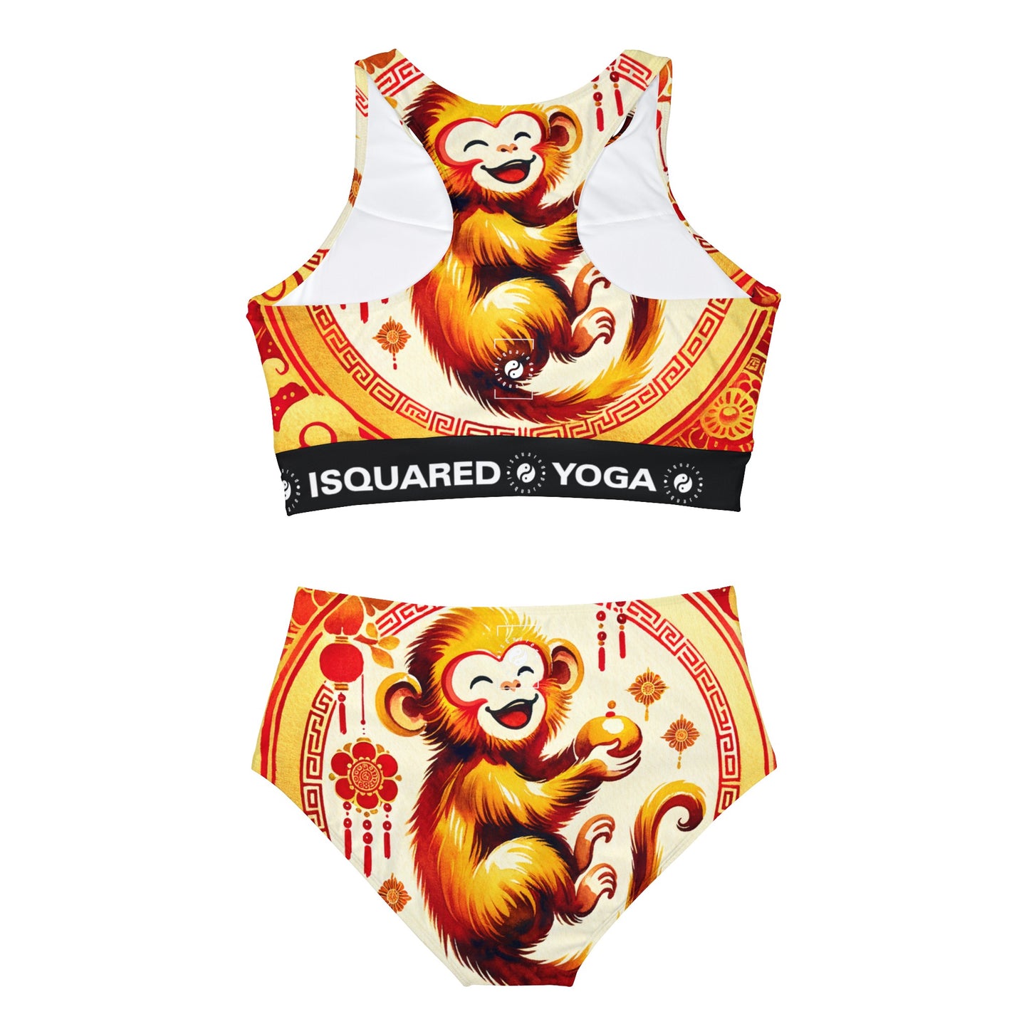 "Golden Simian Serenity in Scarlet Radiance" - Hot Yoga Bikini Set