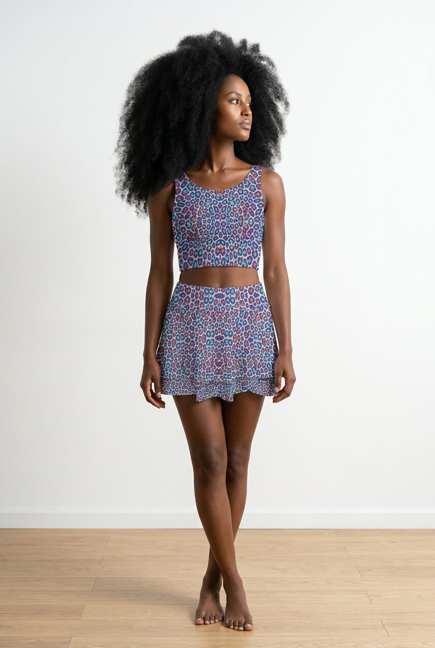 Wild Leopards iSquared Ruffle Skirt with high waist, layered ruffles, and built-in shorts