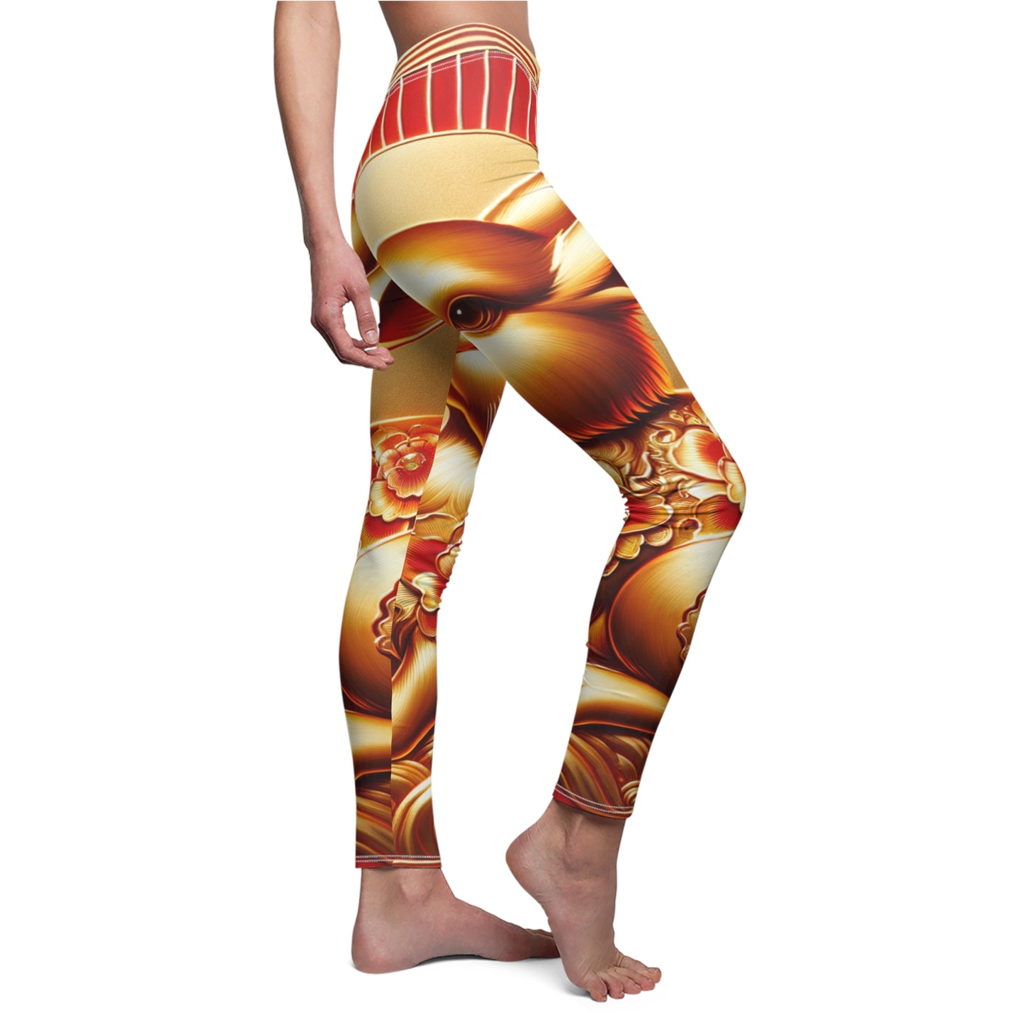 "Golden Blessings: Lunar Rabbit's Resplendence" - Casual Leggings