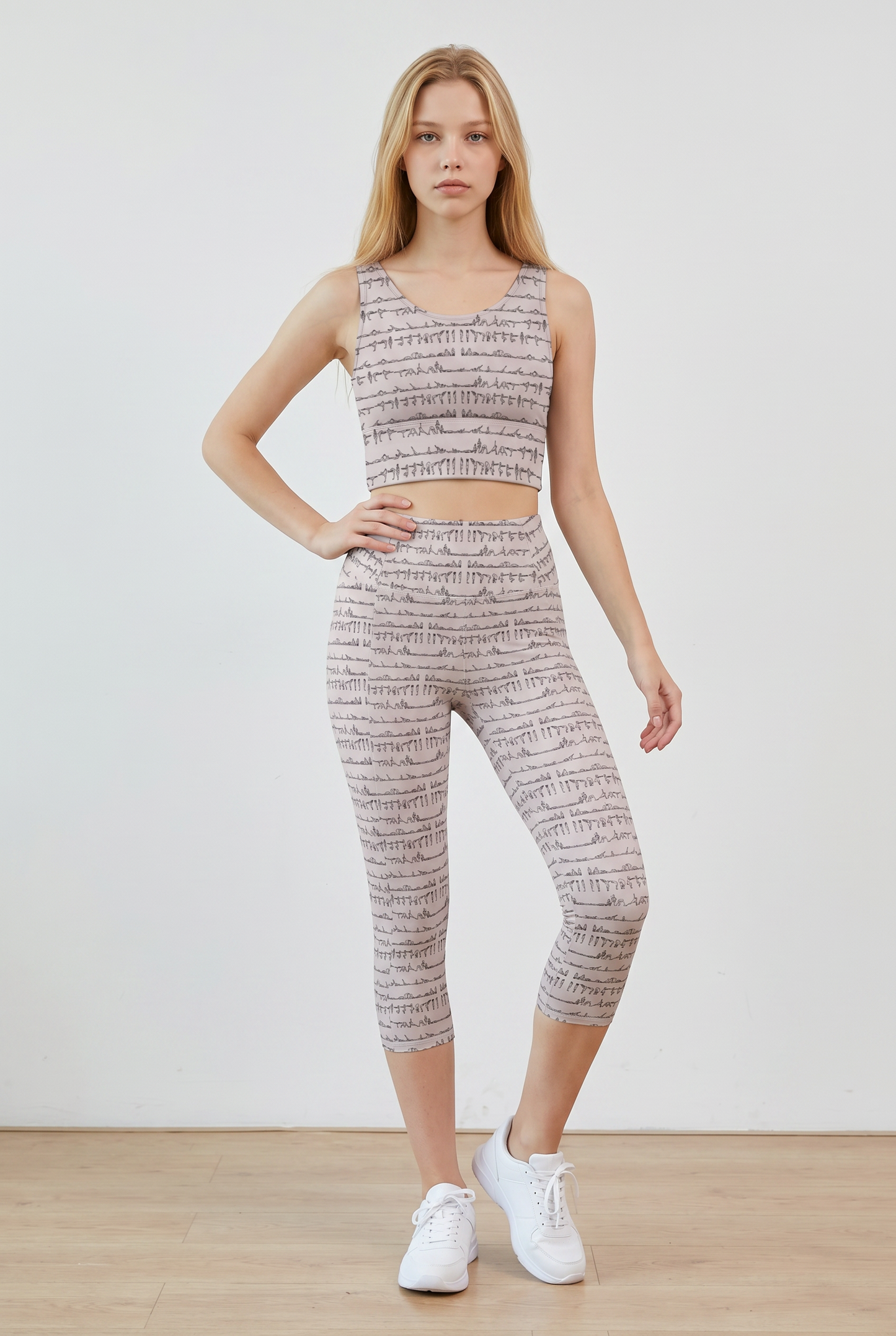 Bikram Pastel iSquared Crop Top with U-back, removable pads, cropped fit, and pastel all-over print