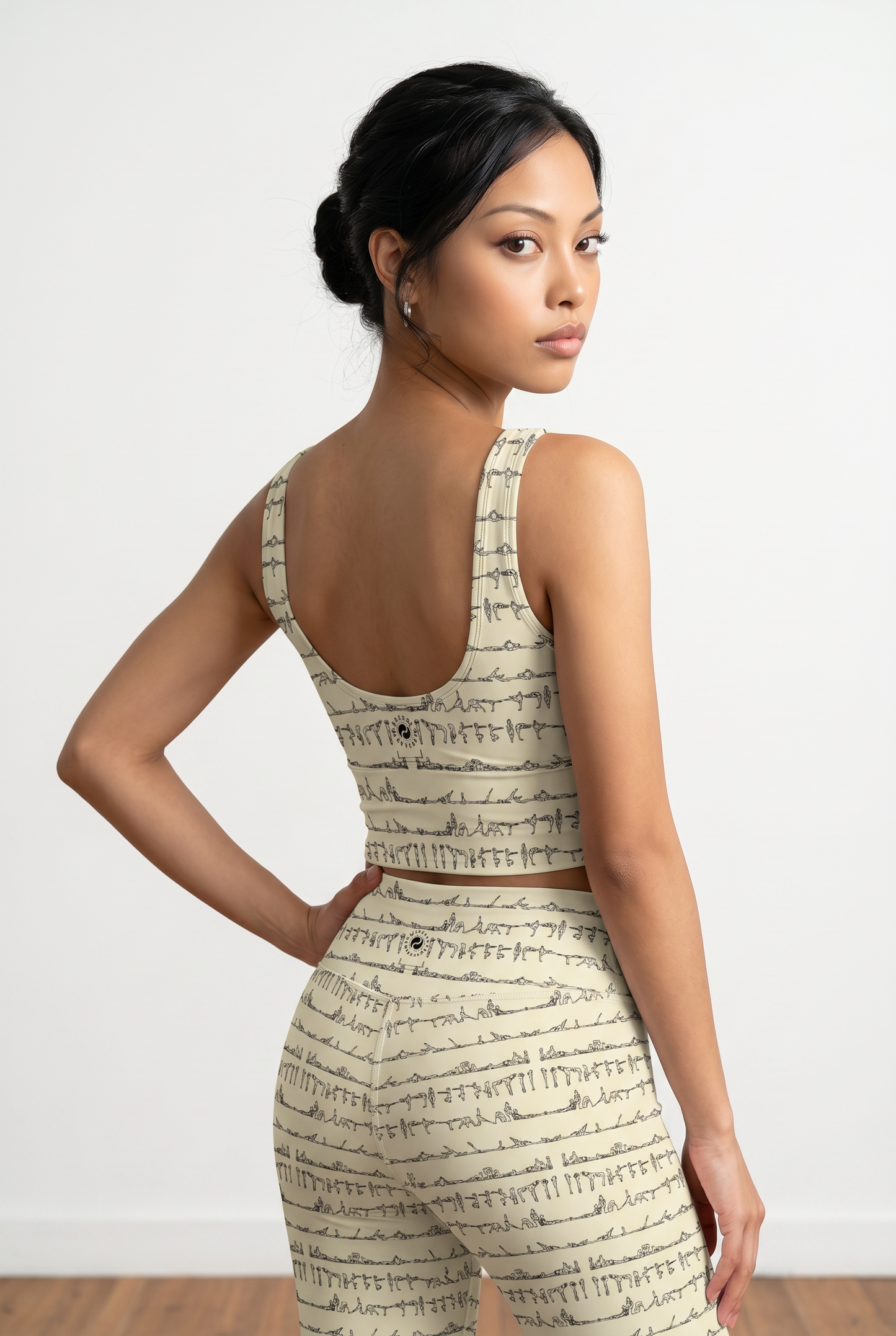 Bikram Pastel iSquared Crop Top with U-back, removable pads, cropped fit, and pastel all-over print