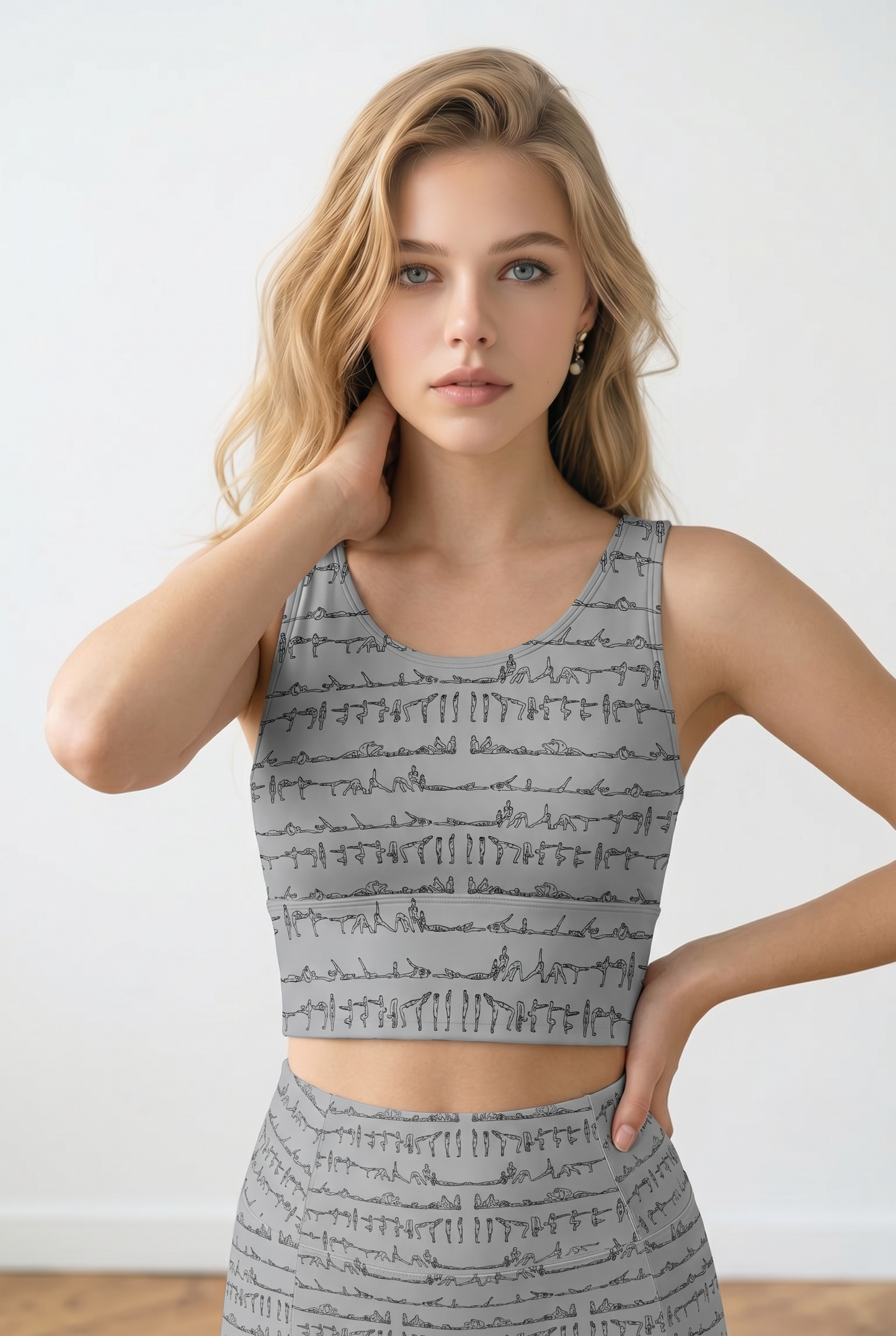 Bikram Pastel iSquared Crop Top with U-back, removable pads, cropped fit, and pastel all-over print