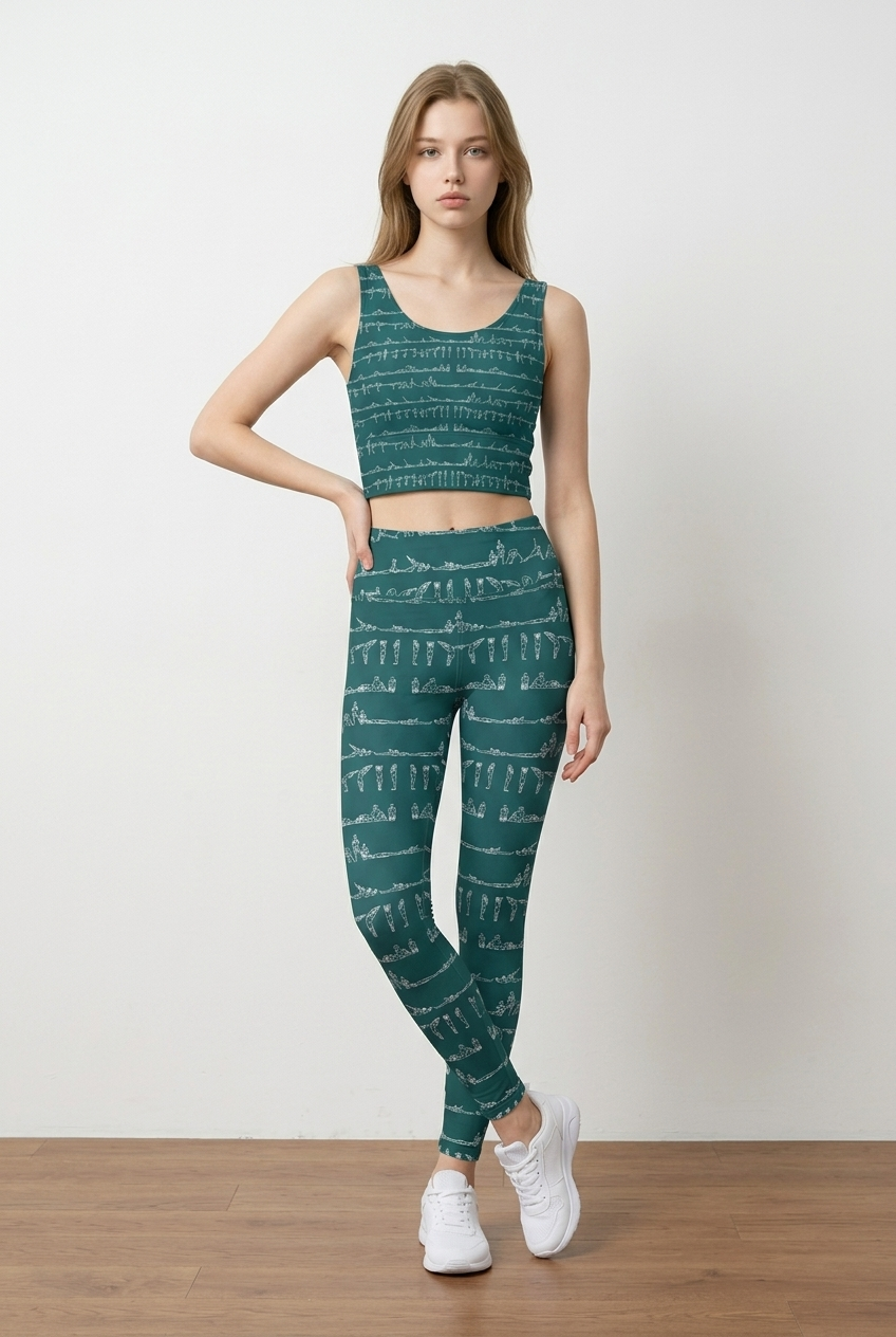 Bikram Ember pocket leggings in deep green feature a yoga-inspired print, high-rise waistband, and snug fit for comfort.