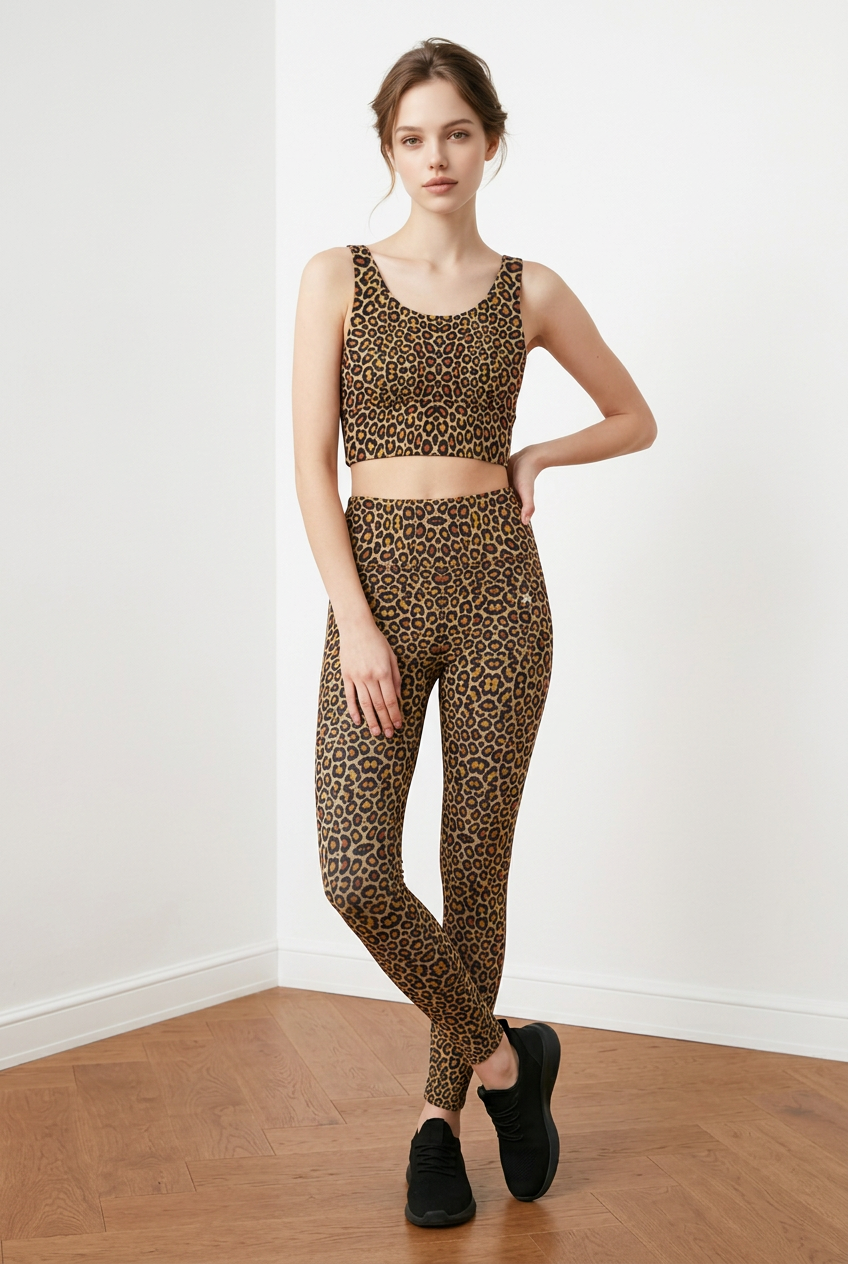 High-rise pocket leggings in a colorful leopard print pattern, featuring soft fabric and a secure side pocket
