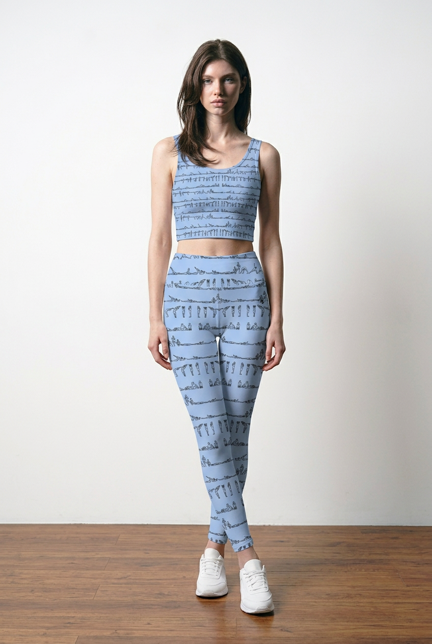 Bikram Pastel iSquared Pocket Leggings in cream with black yoga poses print, featuring a high-rise waistband and side pocket.