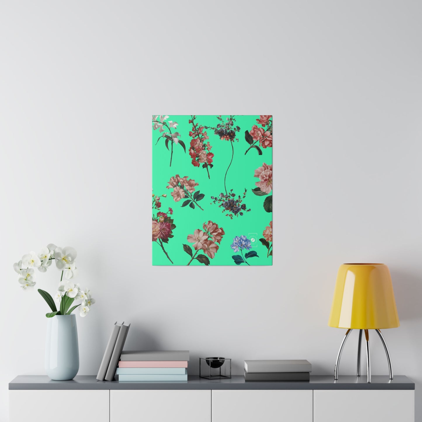 Botanicals on Turquoise - Art Print Canvas