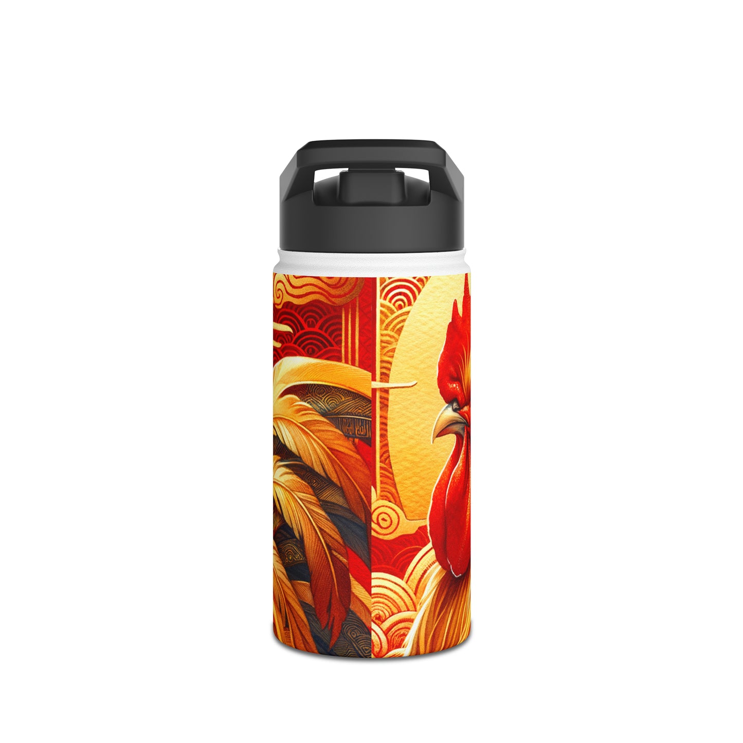 "Crimson Dawn: The Golden Rooster's Rebirth" - Water Bottle