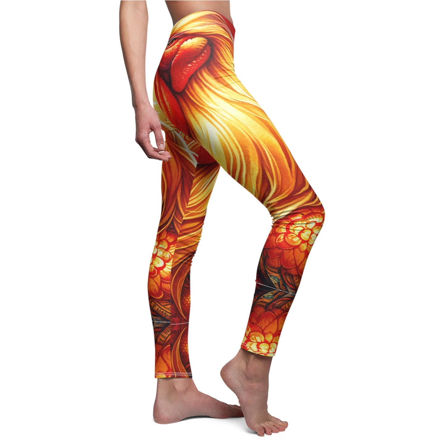 "Crimson Dawn: The Golden Rooster's Rebirth" - Casual Leggings