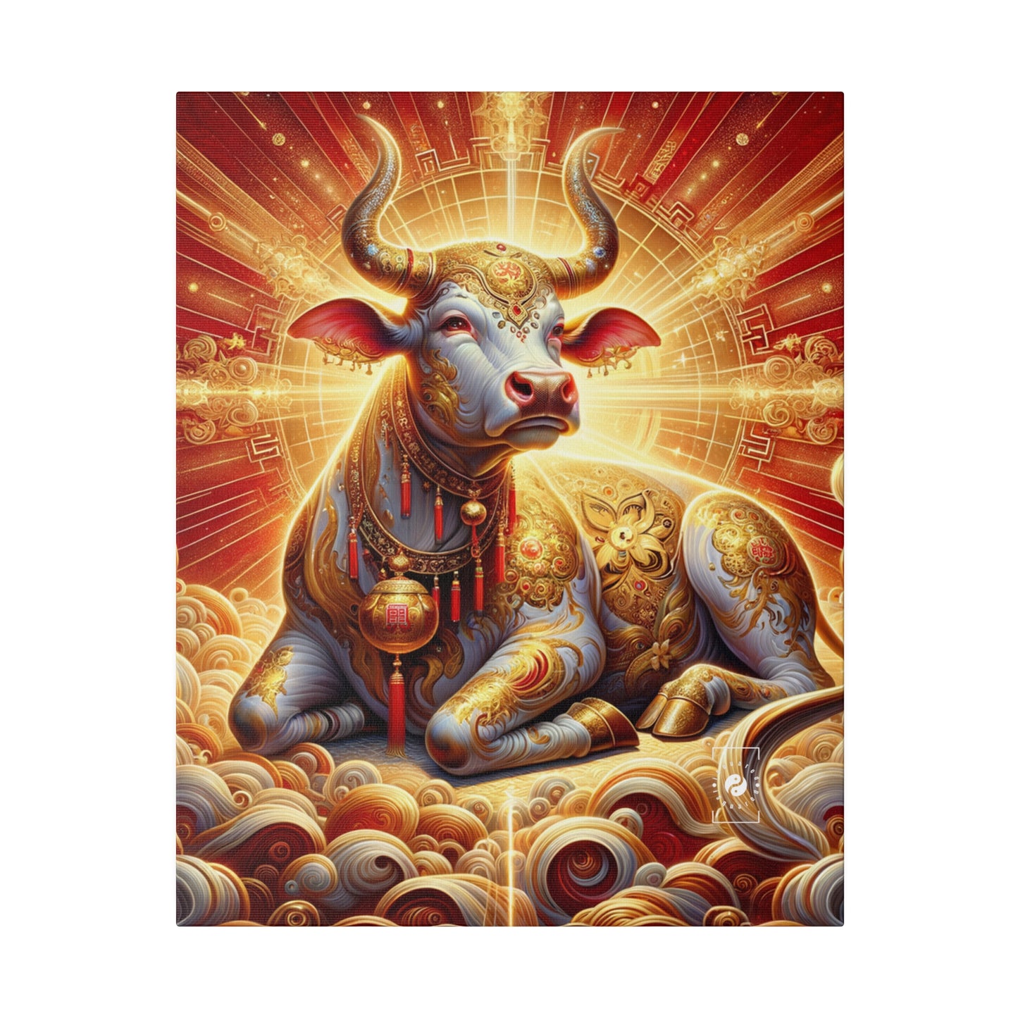 "Golden Euphoria: A Dance of the Divine Bovine" - Art Print Canvas