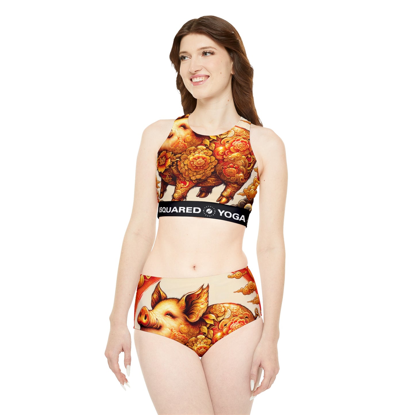 "Golden Prosperity: The Divine Swine Celebration" - Hot Yoga Bikini Set