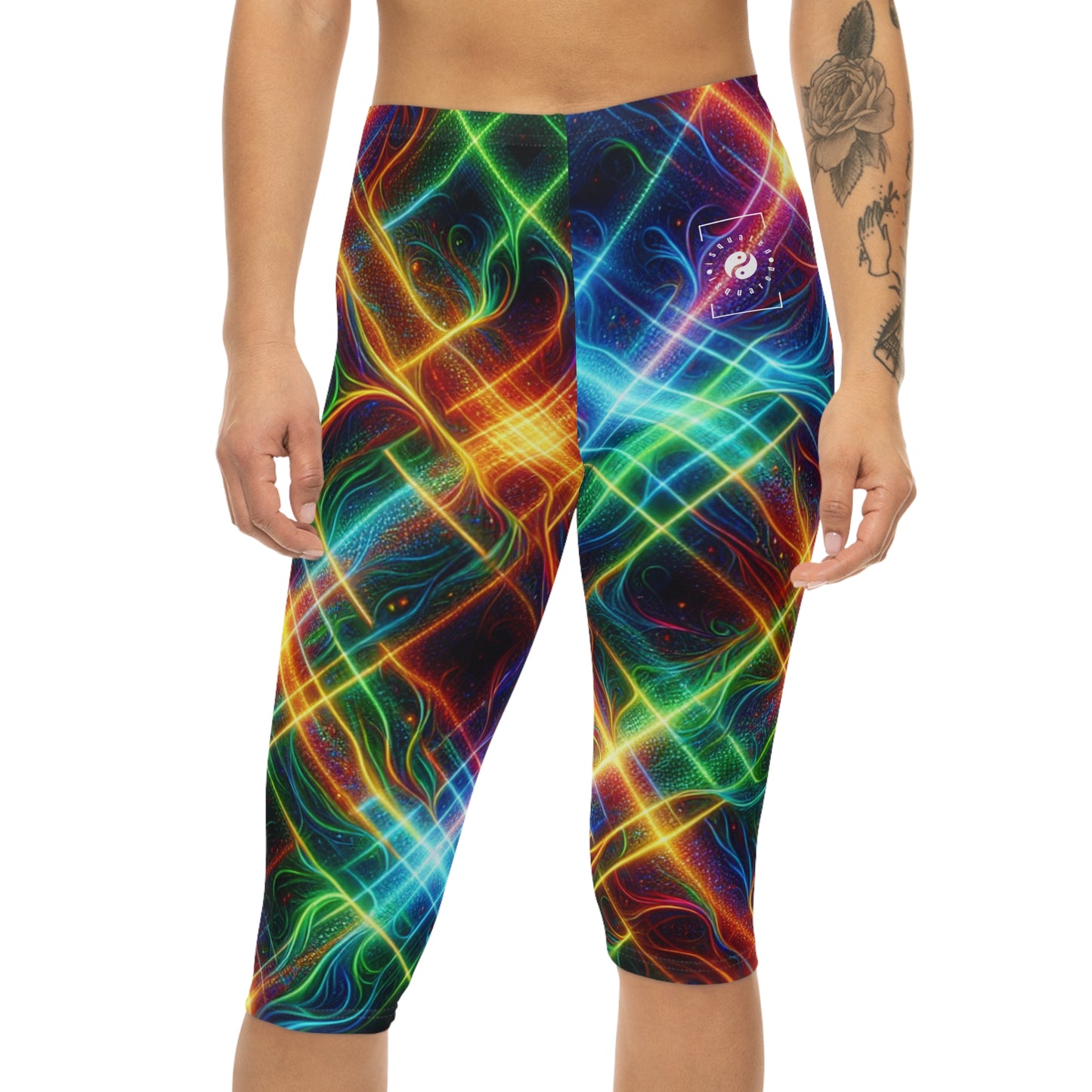 "Neon Plaid Luminosity Matrix" - Capri Shorts