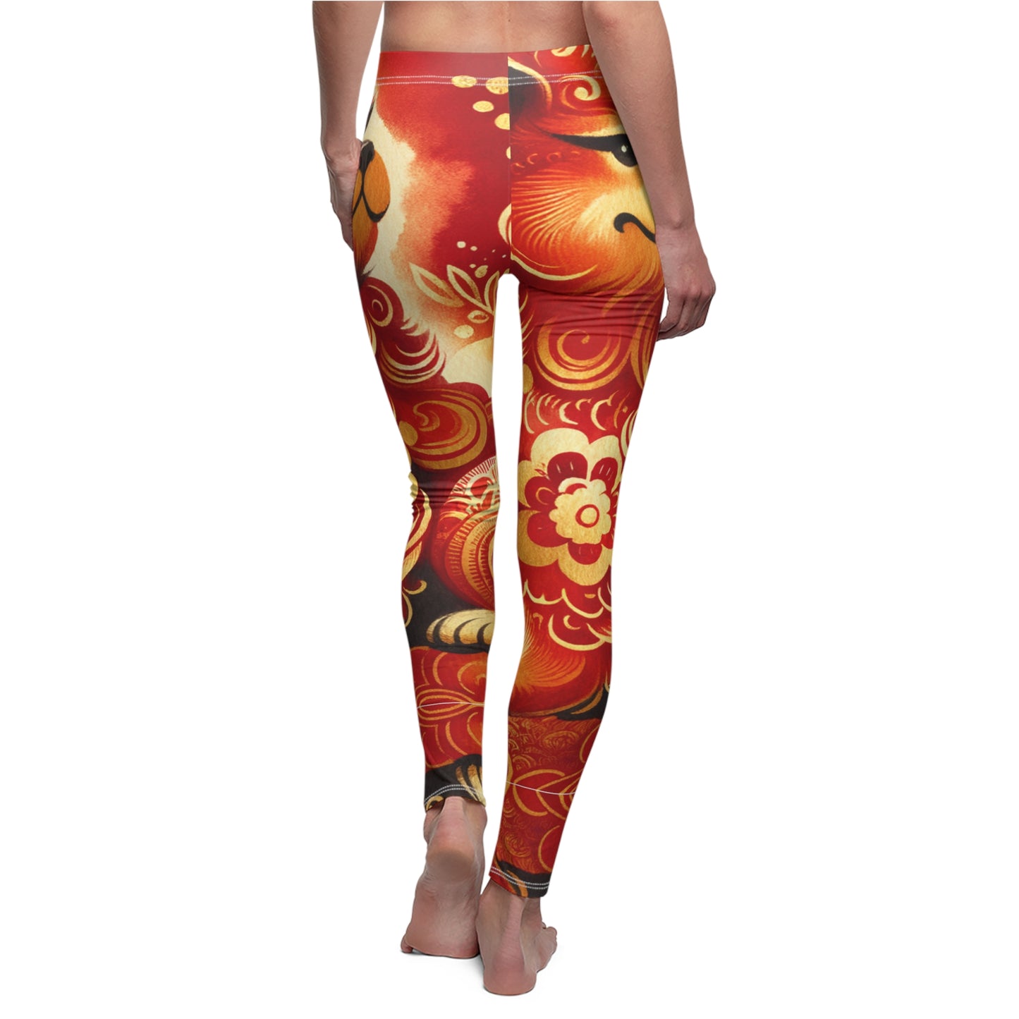 "Golden Canine Emissary on Crimson Tide: A Chinese New Year Odyssey" - Casual Leggings