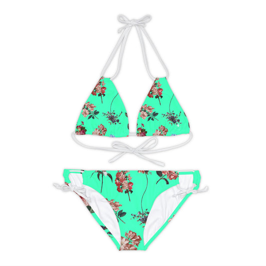 Botanicals on Turquoise - Lace-up Bikini Set