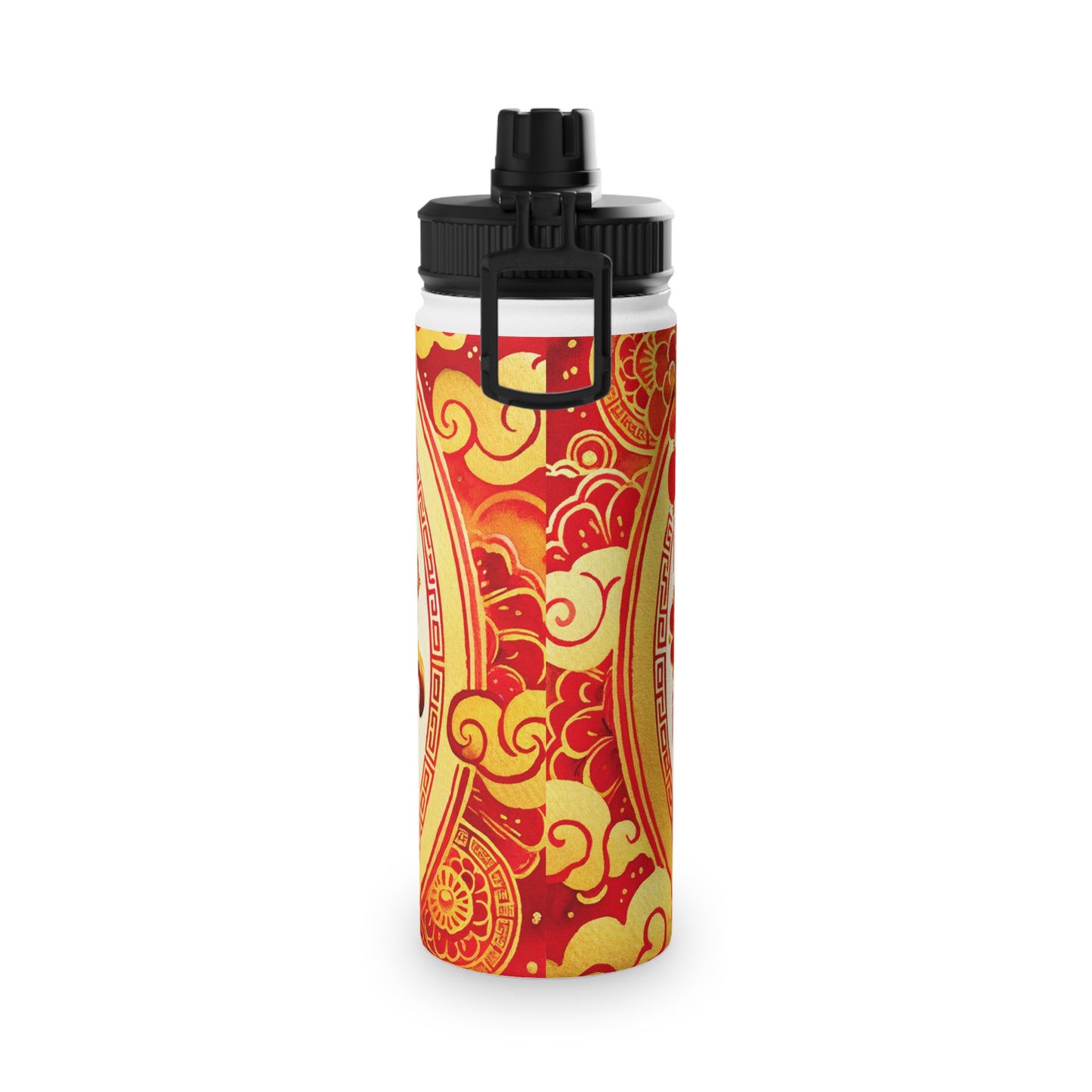 "Golden Simian Serenity in Scarlet Radiance" - Sports Water Bottle