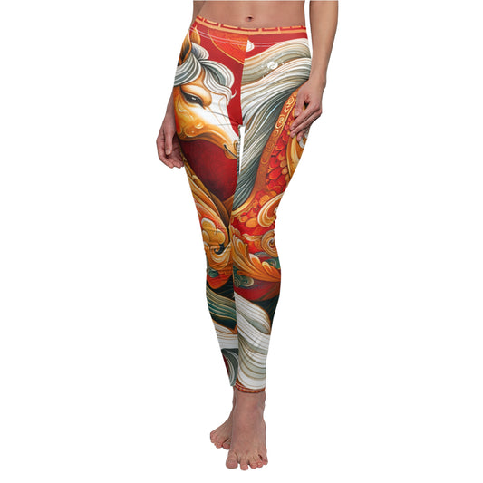 "Gold Gallop on Vermilion Vista: A Lunar New Year’s Ode" - Casual Leggings