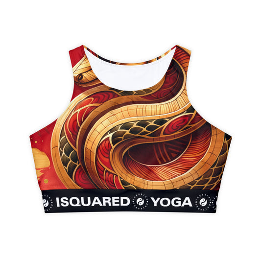 "Crimson Serenity: The Golden Snake" - Lined & Padded Sports Bra